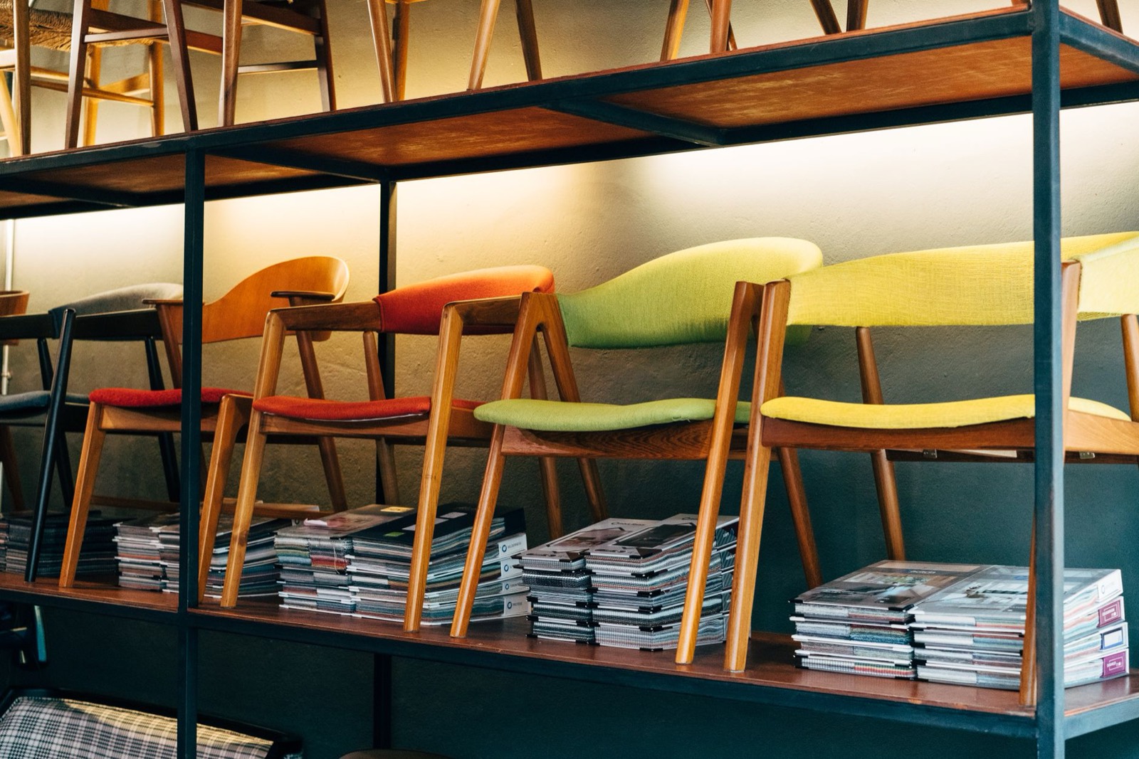 Stools displayed in a showroom so both counter and bar heights can be tried