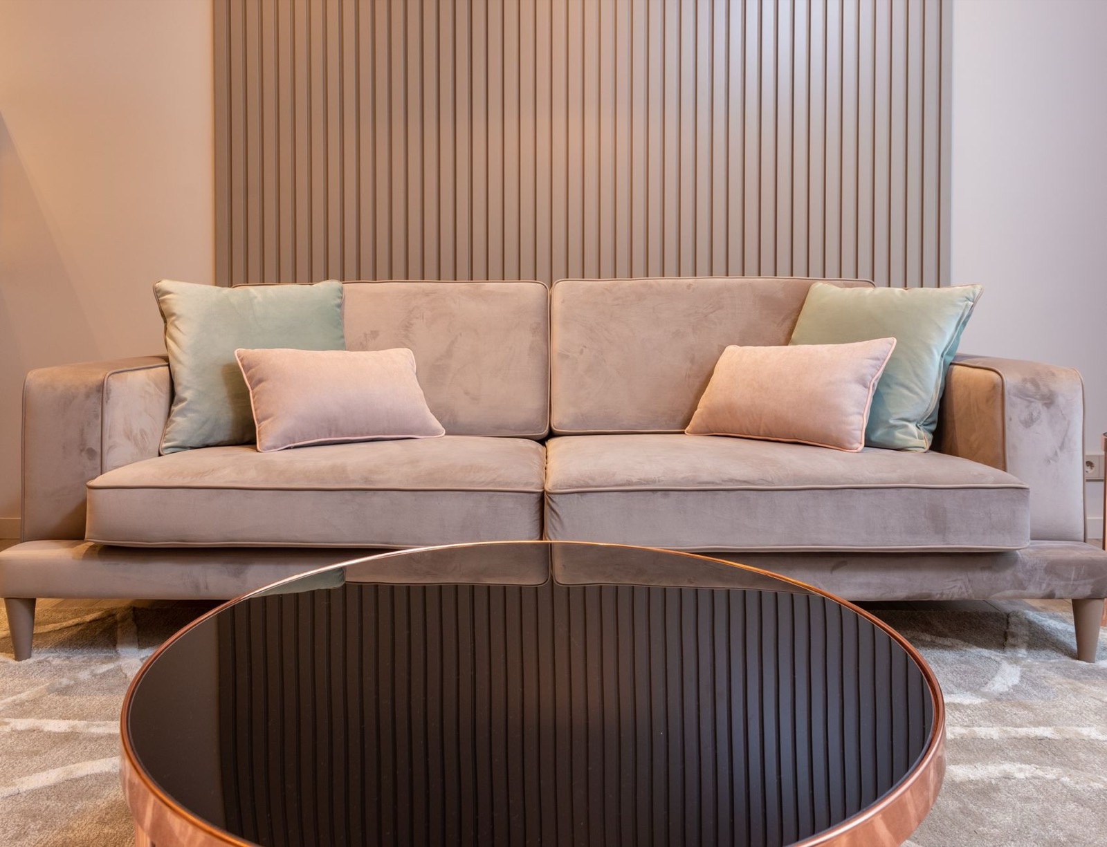 Newly furnished living room, bought when it was needed rather than when it was cheapest