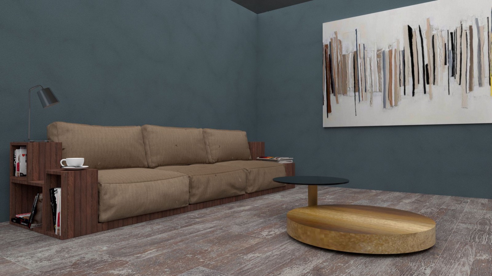 Back of a sofa showing the frame height a console table must match