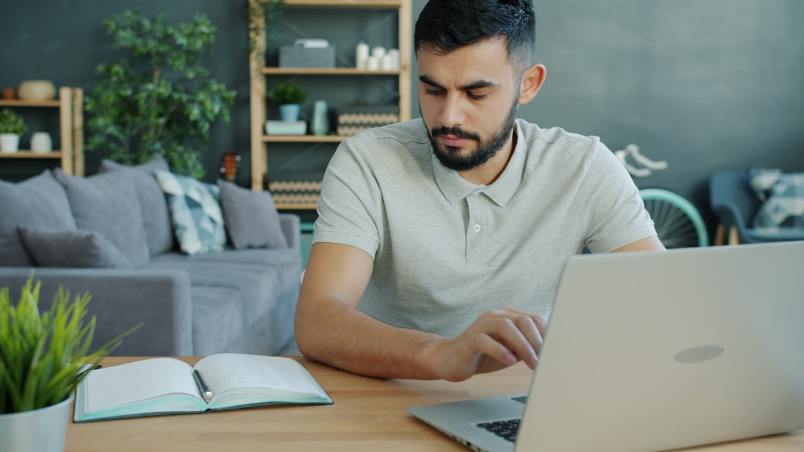 Laptop on a work surface at standing height, a task a taller credenza suits well
