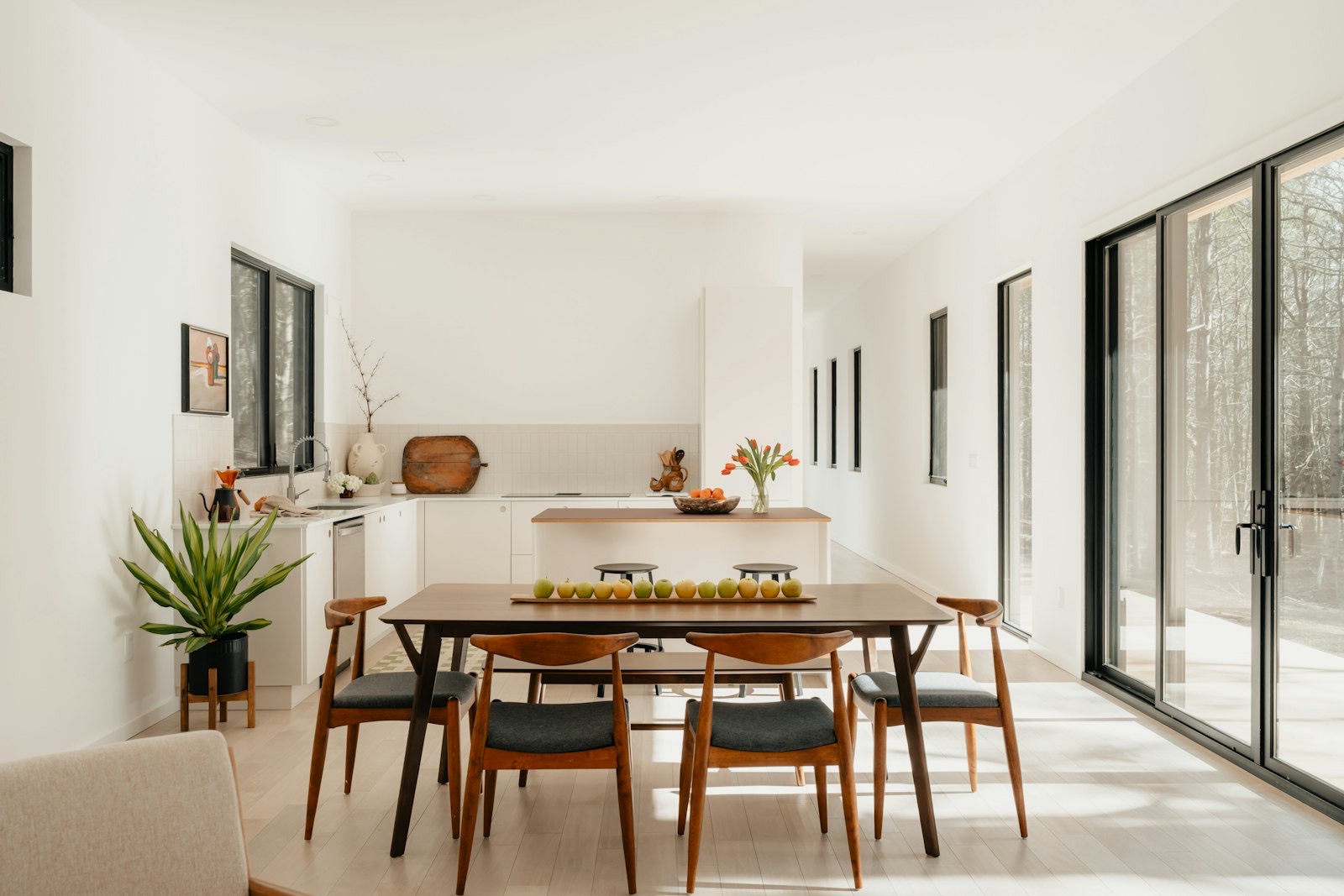 Dining chairs arranged around a table at the correct seat height