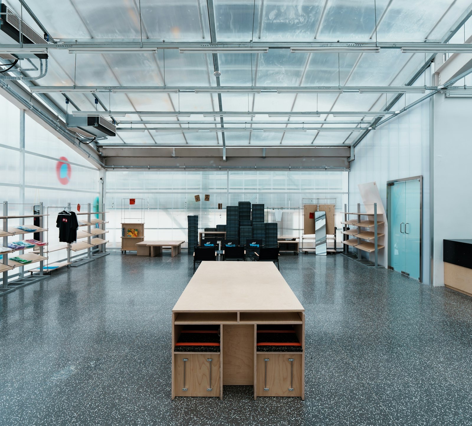 Office storage displayed in a showroom where drawer extension can be checked
