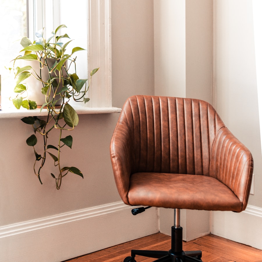 Leather office chair by a sunny window