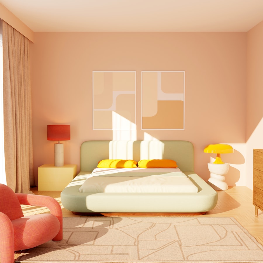 Colorful youth bedroom with pastel decor