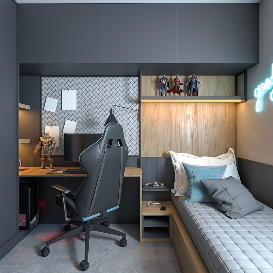 Kids bedroom with bed and study desk