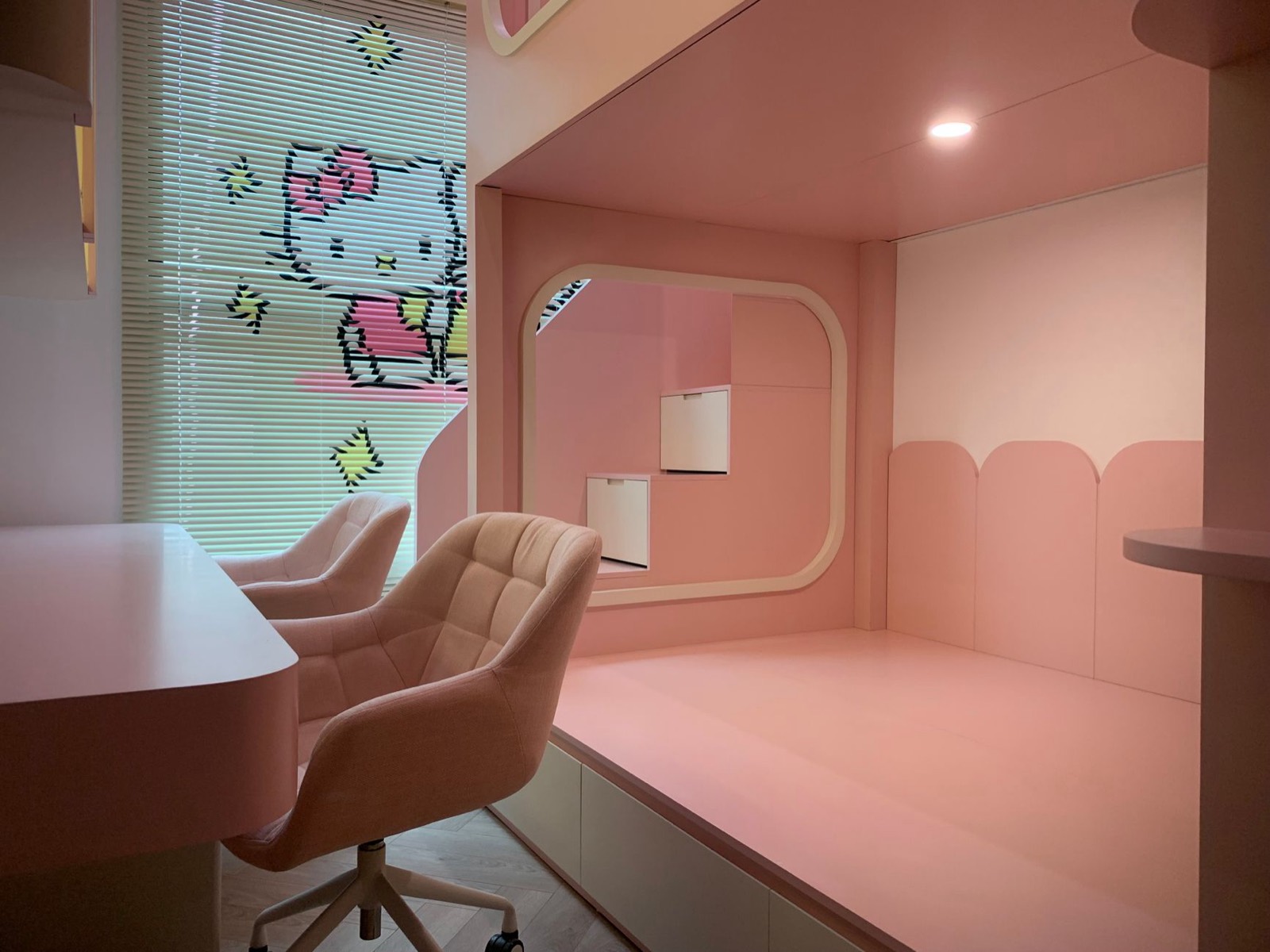 Children's bedroom furniture displayed in a showroom where heights can be checked