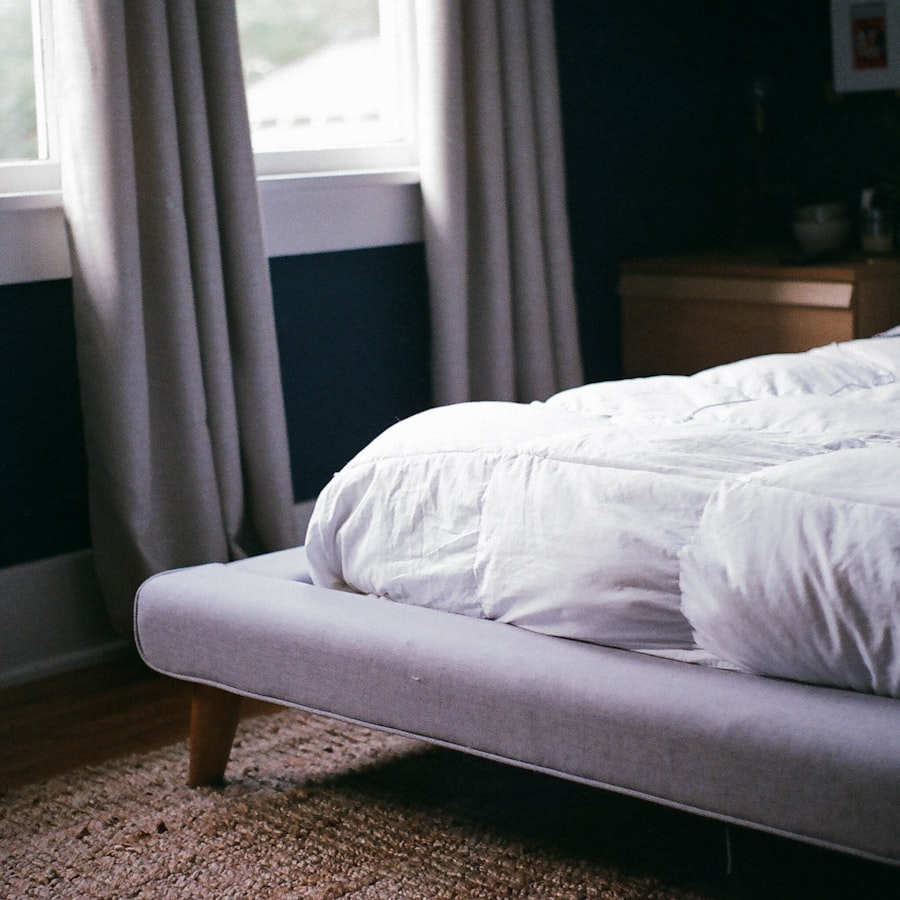 Cozy bedroom with upholstered bed frame