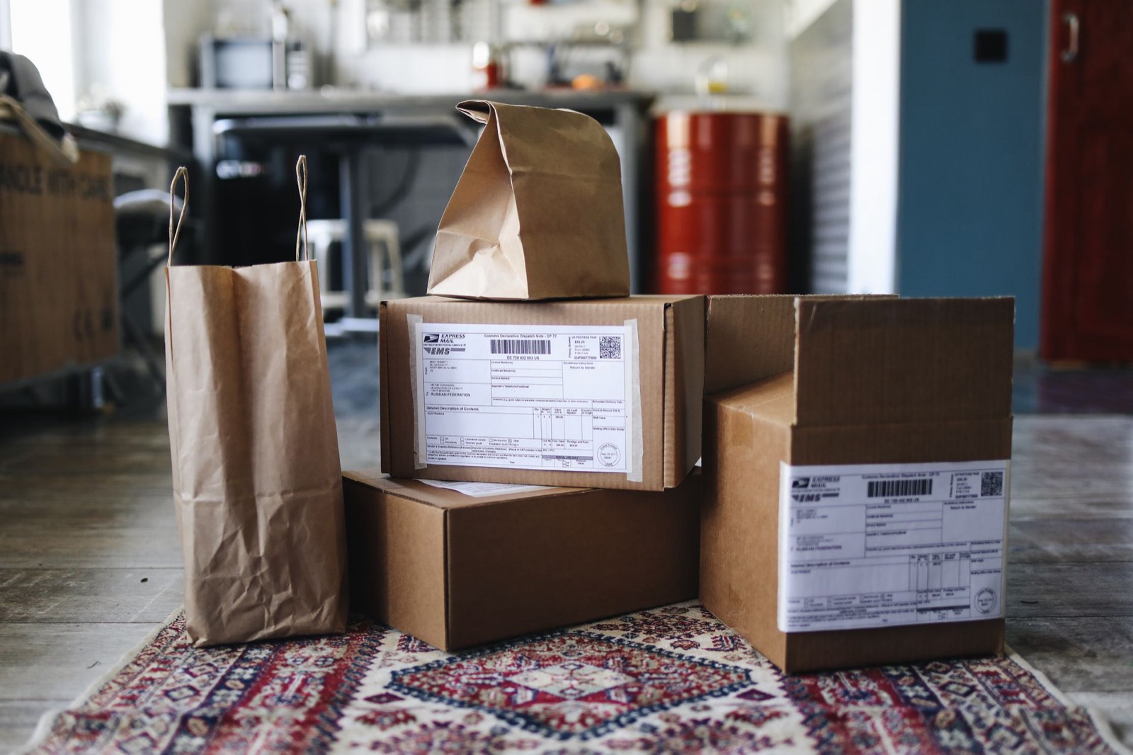 Boxed furniture delivered to a doorstep, the curbside level common with online orders
