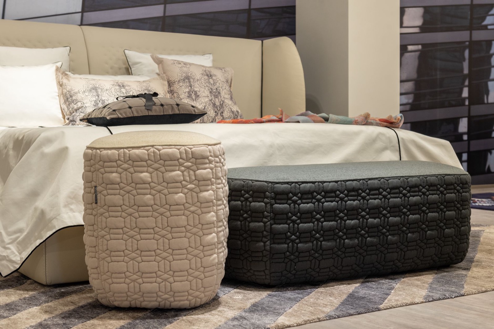 Ottoman positioned in front of a sofa at matching seat height
