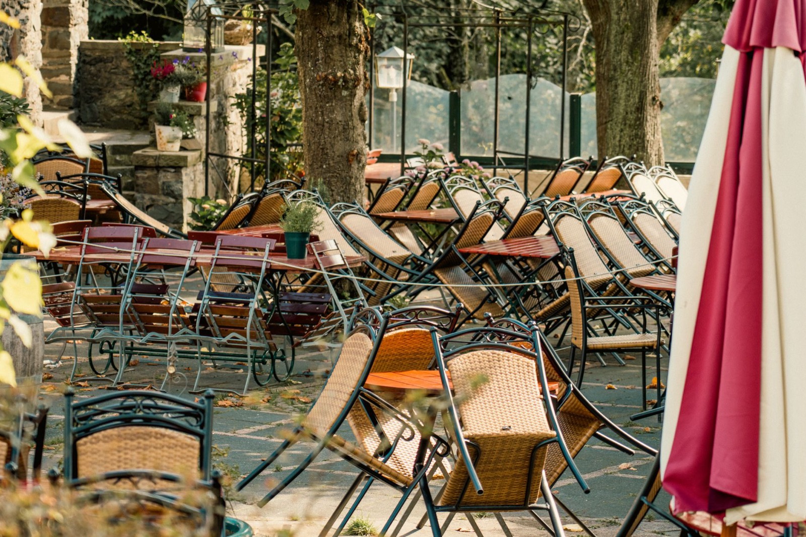 Patio furniture at the end of the season, when outdoor clearance pricing arrives
