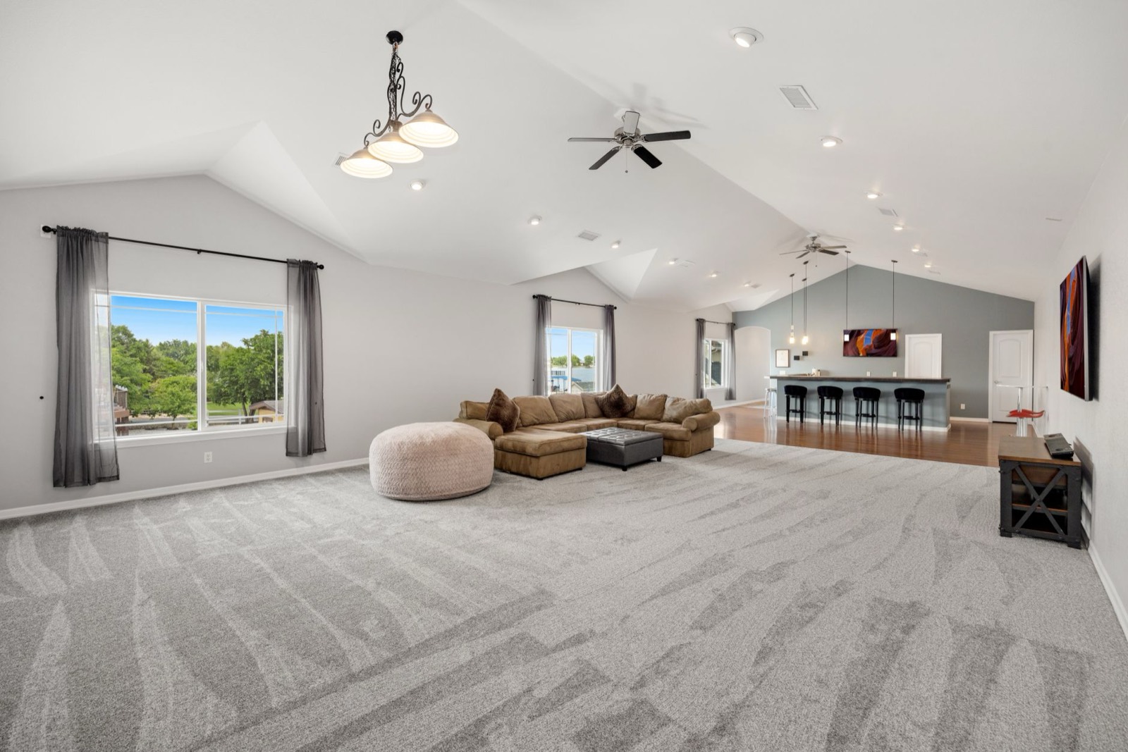 Open living space showing the floor area a large sectional needs around it