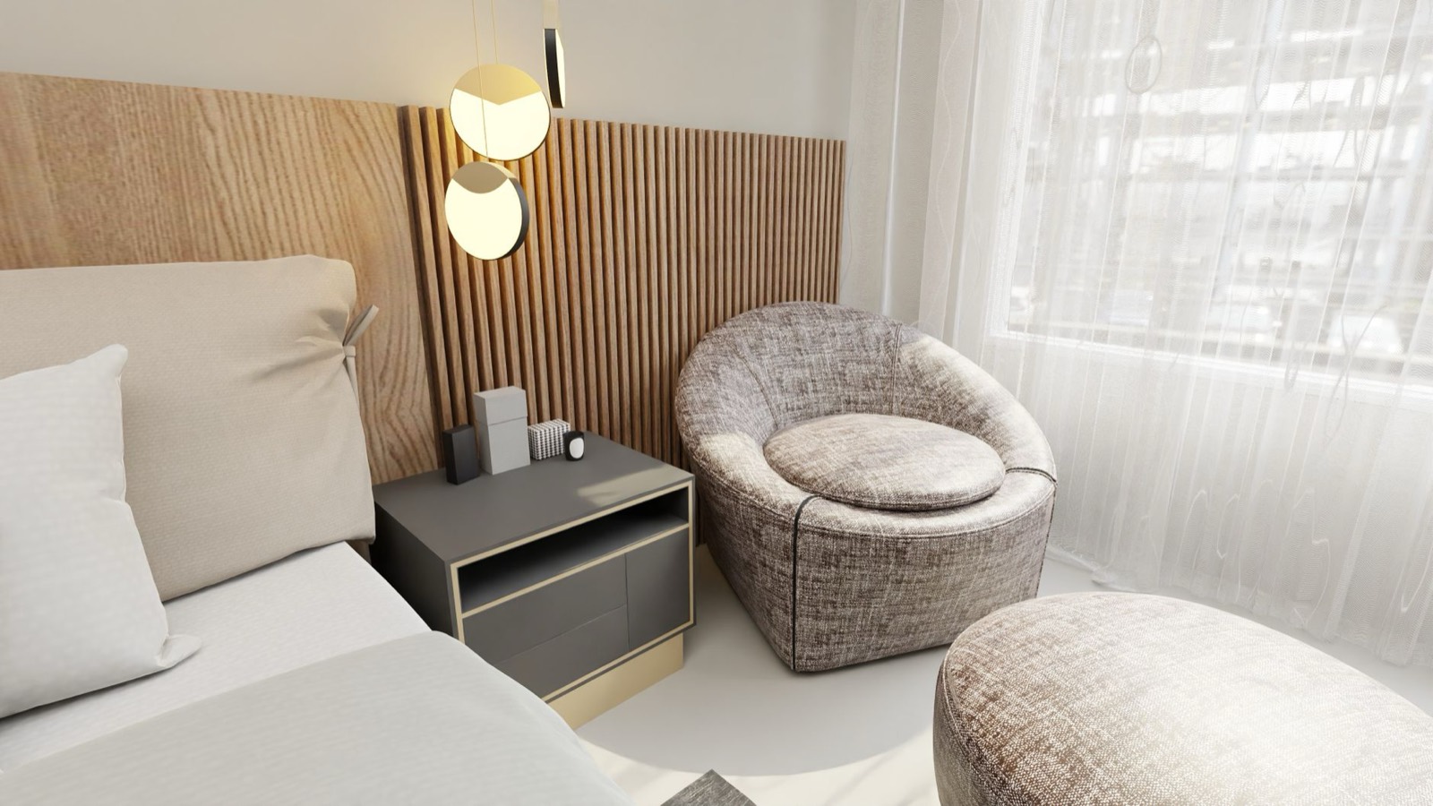 Armless slipper chair that takes less width than a club chair in a small room