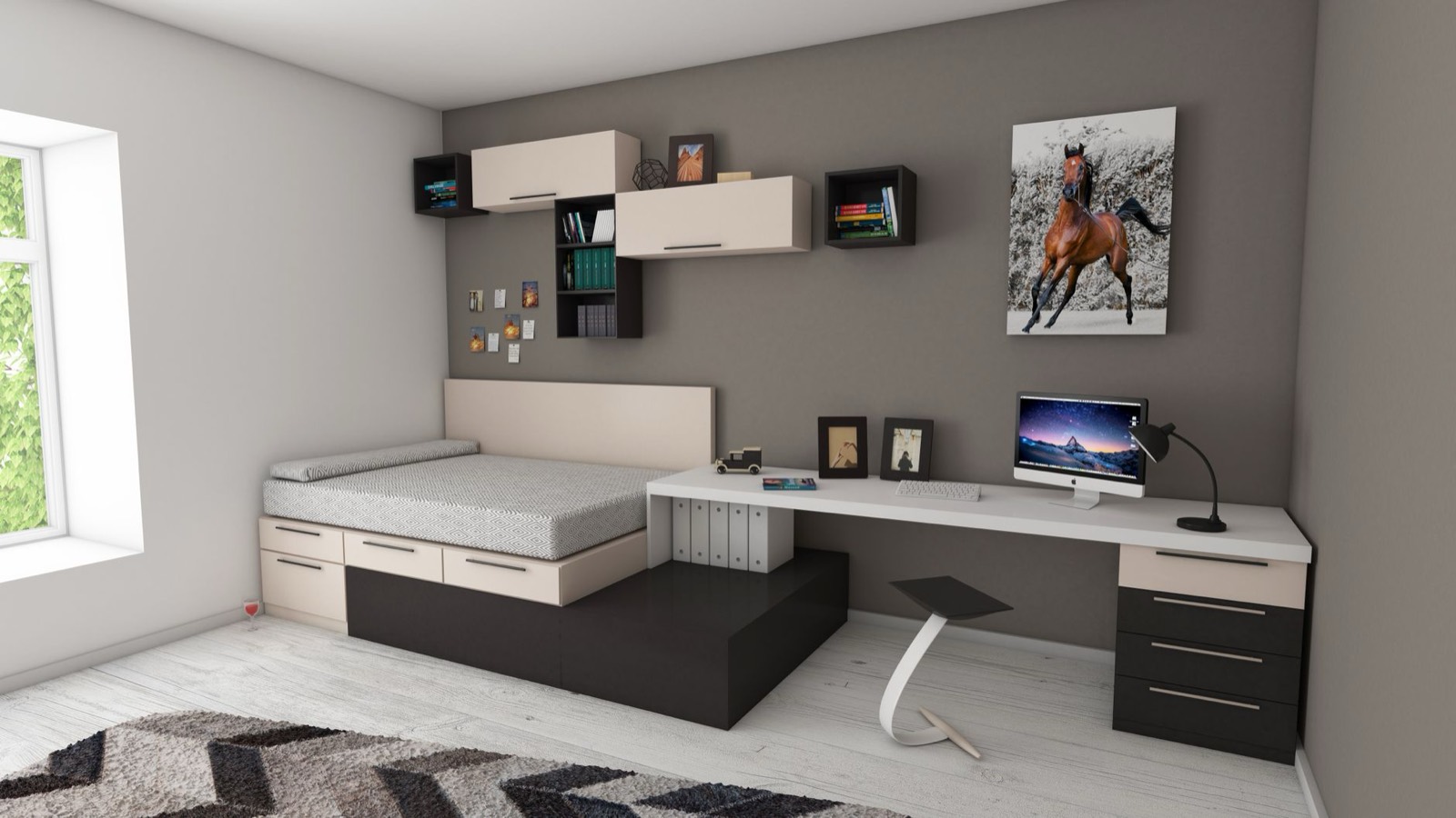 Storage drawers built into a bed base, needing clear floor space to open fully