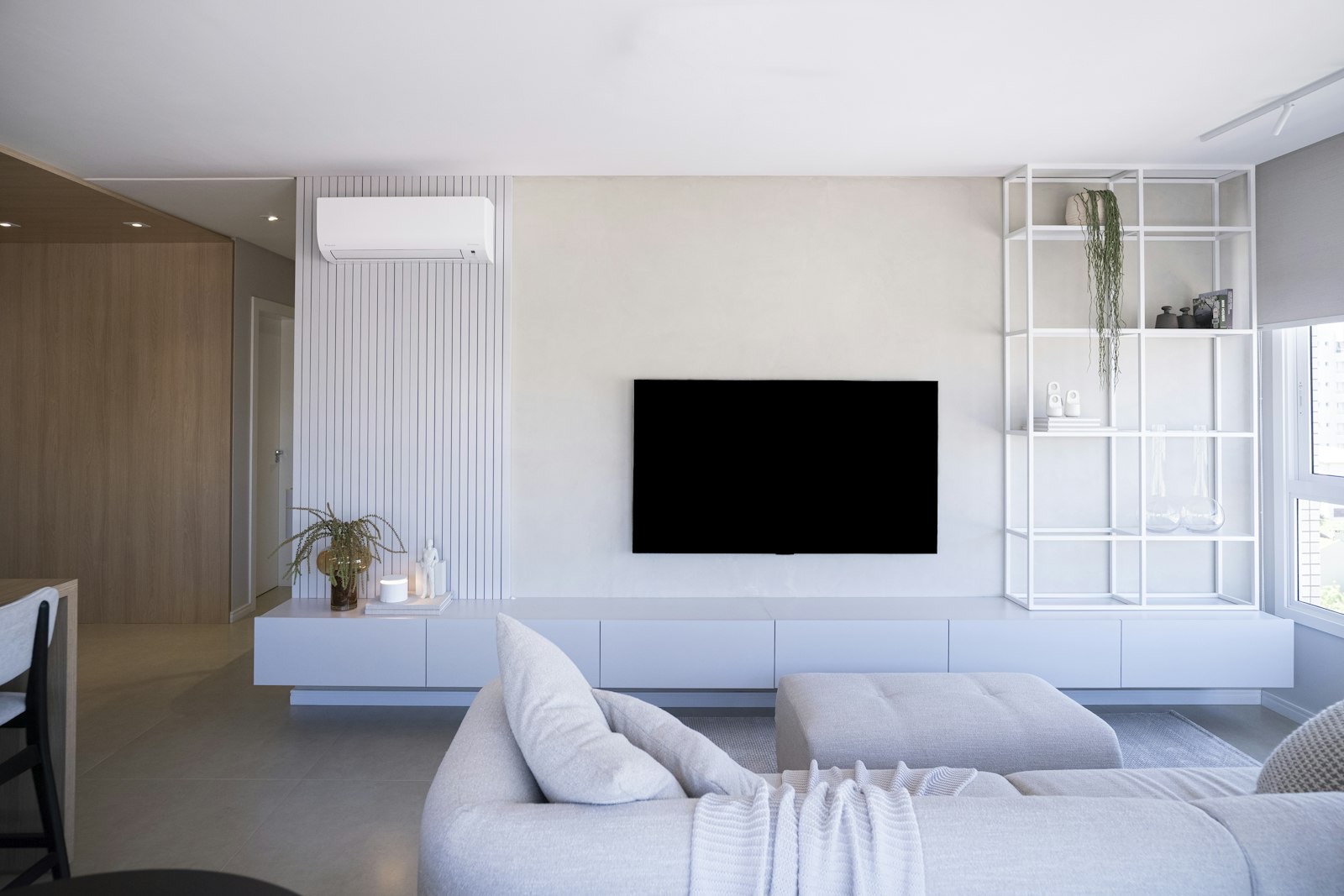 Seating arranged facing a television at a comfortable viewing distance